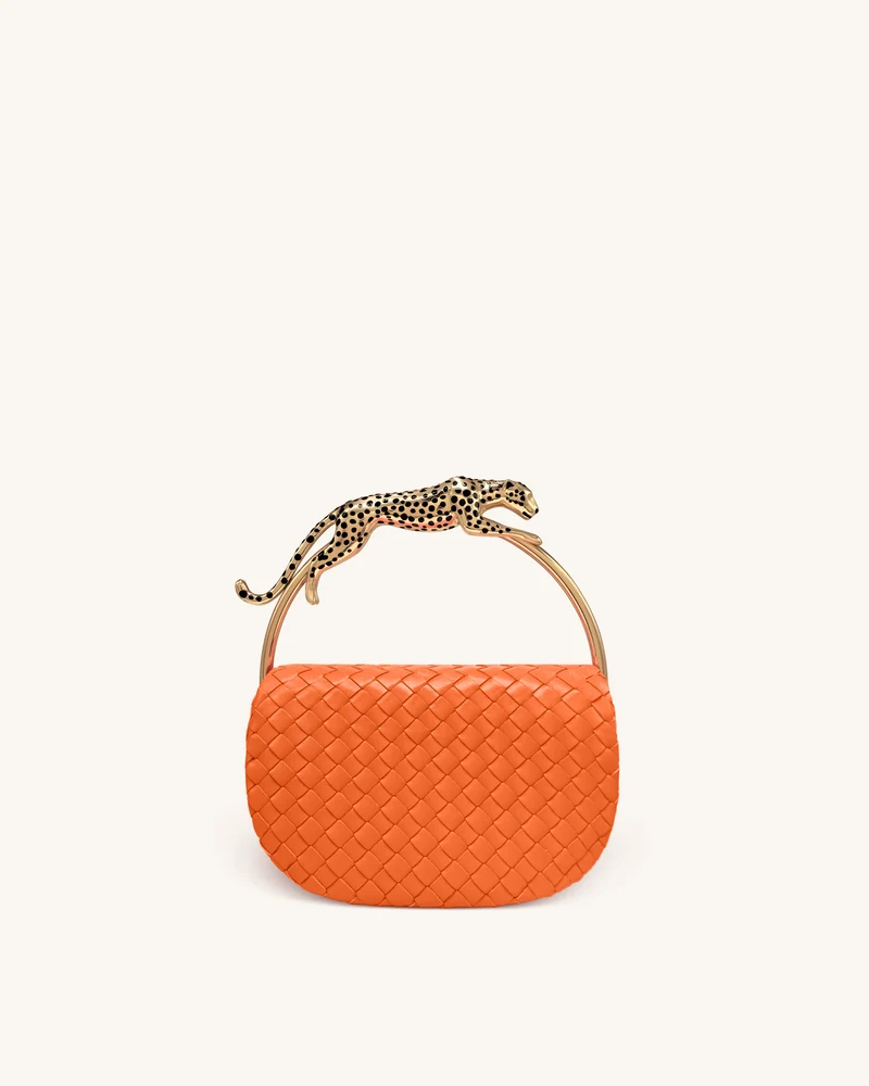 Ione Leopardförmiger Beschlag Griff Gewebte Henkeltasche - Orange