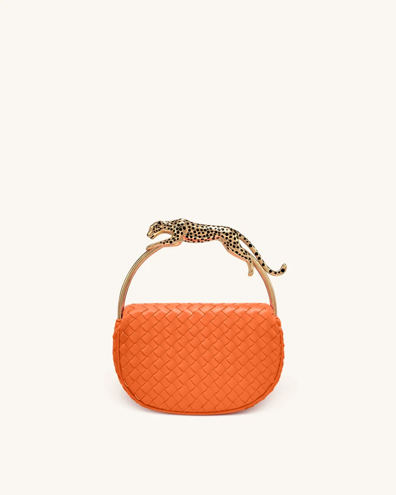 Ione Leopardförmiger Beschlag Griff Gewebte Henkeltasche - Orange