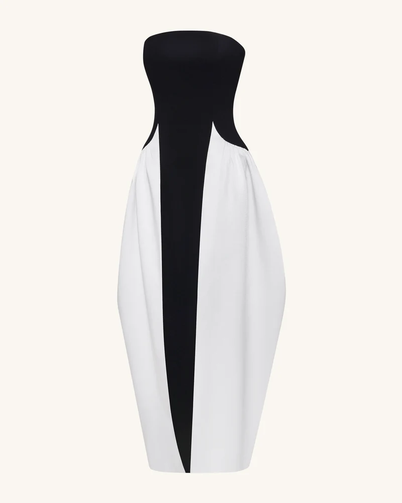 Monochromes trägerloses Maxikleid mit Paneelen und skulpturaler Form - Schwarz