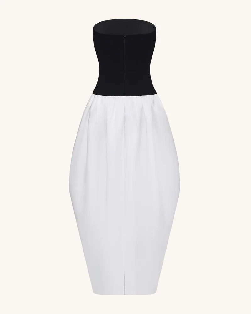 Monochromes trägerloses Maxikleid mit Paneelen und skulpturaler Form - Schwarz