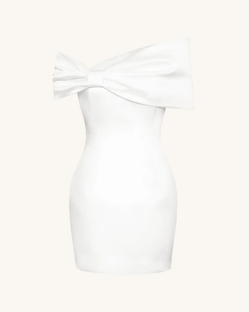 Weißes Satin-Minikleid mit asymmetrischer Schleife