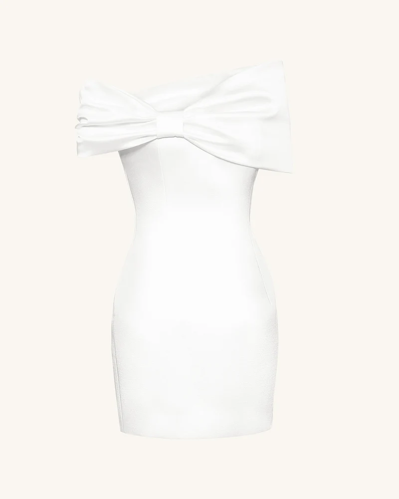 Weißes Satin-Minikleid mit asymmetrischer Schleife