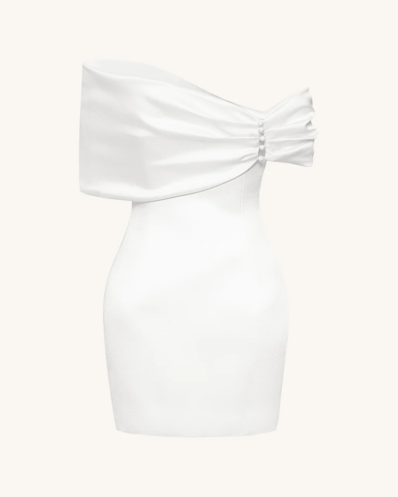 Weißes Satin-Minikleid mit asymmetrischer Schleife