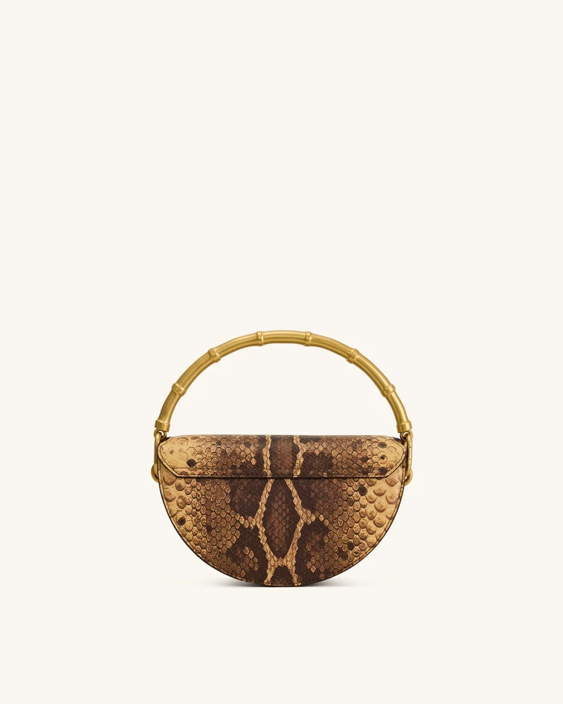 Sylvie Schlangenprint-Halbmond-Henkeltasche – Gelbbraun