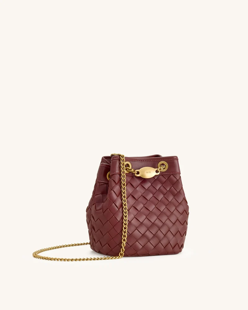 Yara Handgewebte Bucket Bag - Burgunder