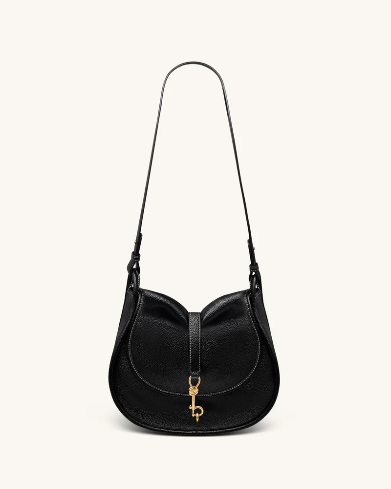 Arla Kleine Hobo-Tasche - Schwarzes genarbtes Leder