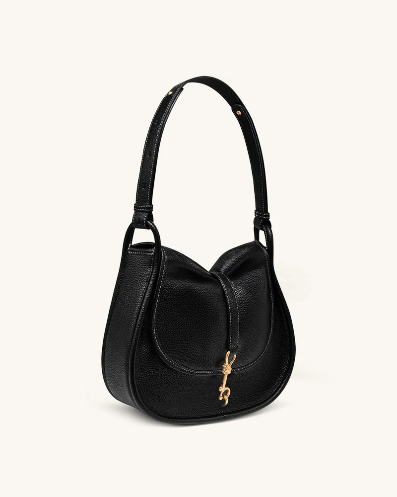 Arla Kleine Hobo-Tasche - Schwarzes genarbtes Leder