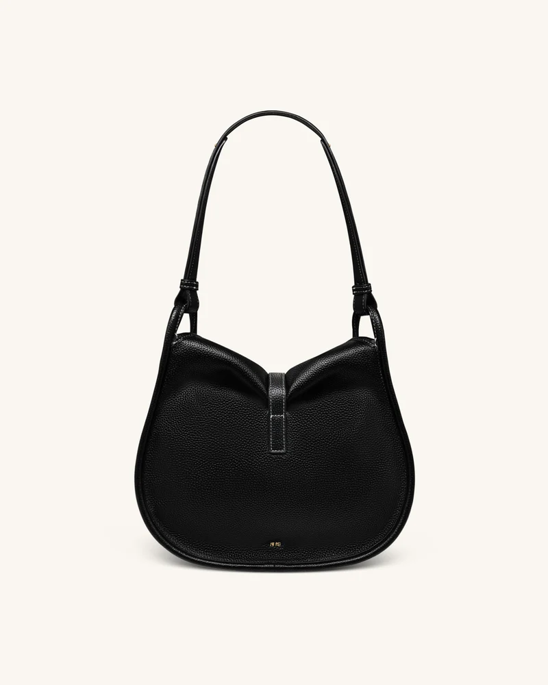 Arla Kleine Hobo-Tasche - Schwarzes genarbtes Leder
