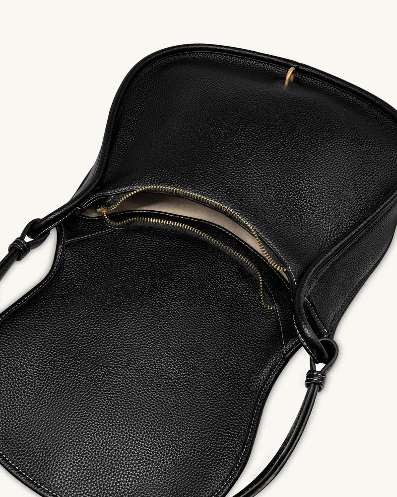 Arla Kleine Hobo-Tasche - Schwarzes genarbtes Leder