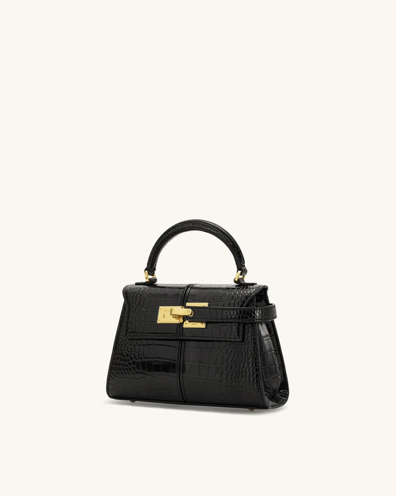 Elise Handtasche mit Henkel - Schwarzes Krokoprägung