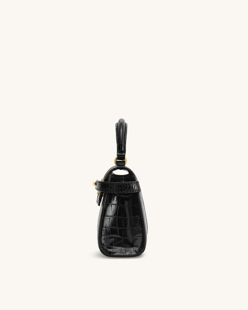 Elise Handtasche mit Henkel - Schwarzes Krokoprägung