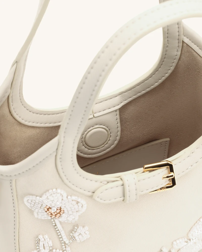 Brooke Mini-Handtasche mit Gürtel und verzierter Orchideenperlenstickerei - Elfenbein