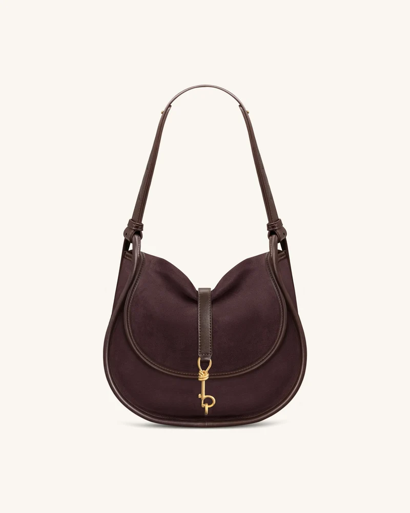 Arla Kleine Hobo-Tasche aus Kunstwildleder - Schokoladenbraun