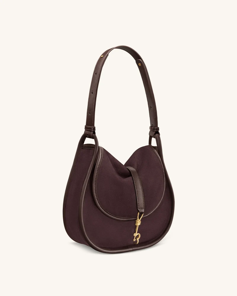 Arla Kleine Hobo-Tasche aus Kunstwildleder - Schokoladenbraun