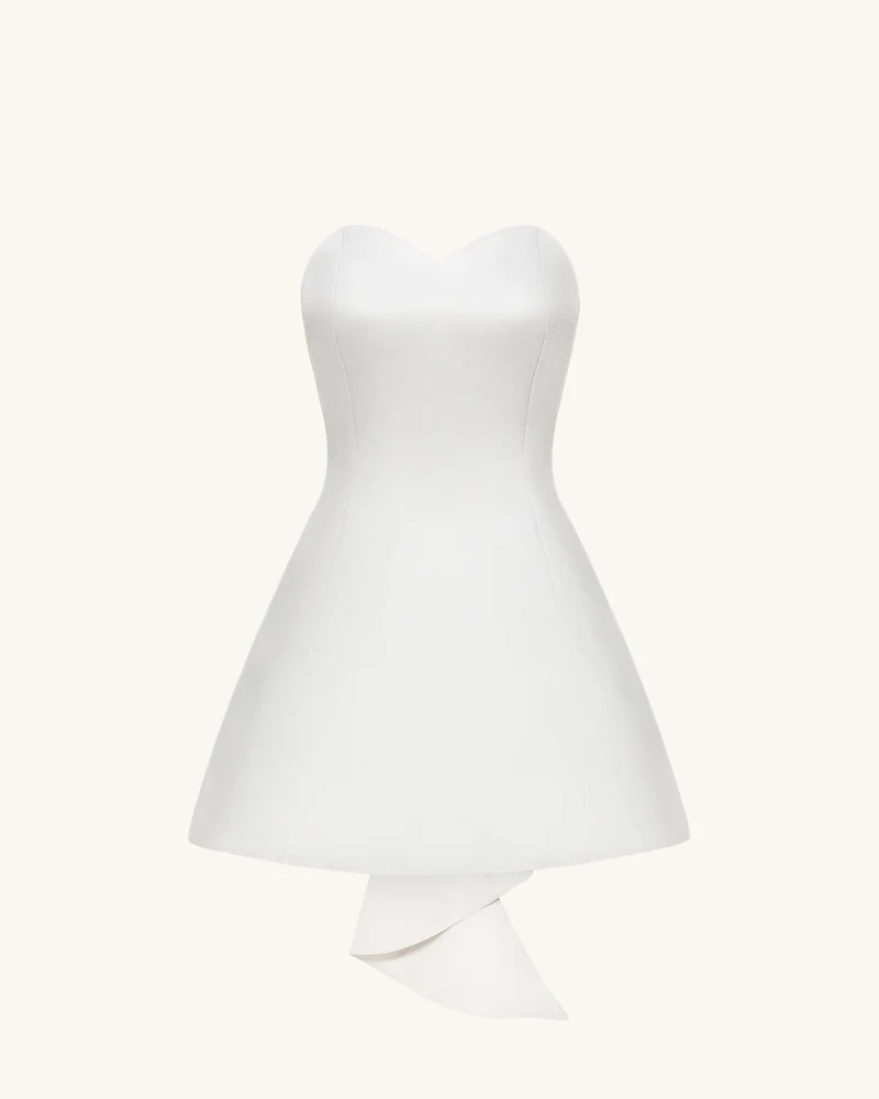 Satin trägerloses Minikleid mit Schleife hinten - Weiß