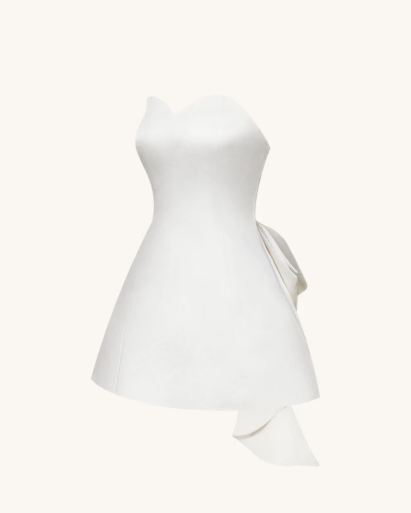 Satin trägerloses Minikleid mit Schleife hinten - Weiß
