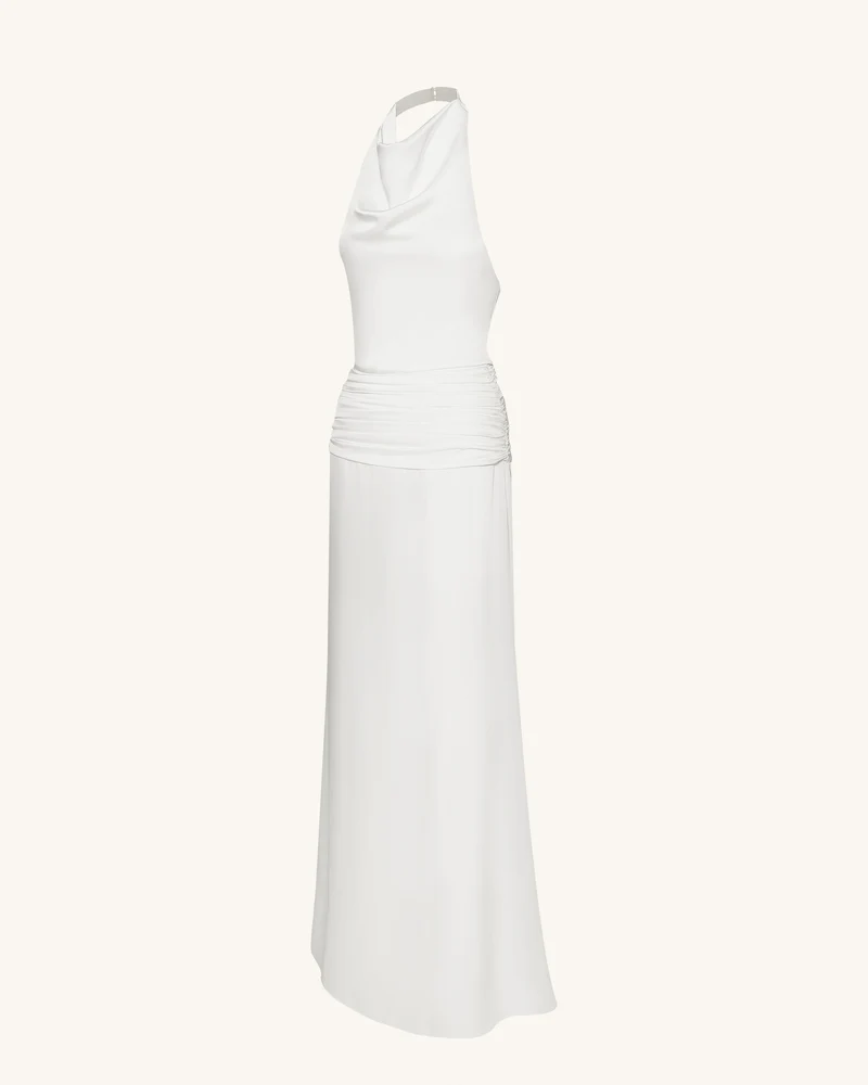 Satin Gerafftes Maxikleid mit Wasserfallausschnitt - Weiß