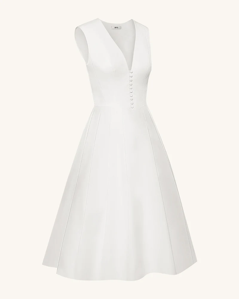 Plissiertes Midikleid mit V-Ausschnitt vorne - Weiß
