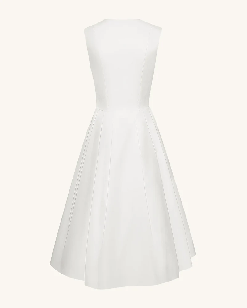 Plissiertes Midikleid mit V-Ausschnitt vorne - Weiß