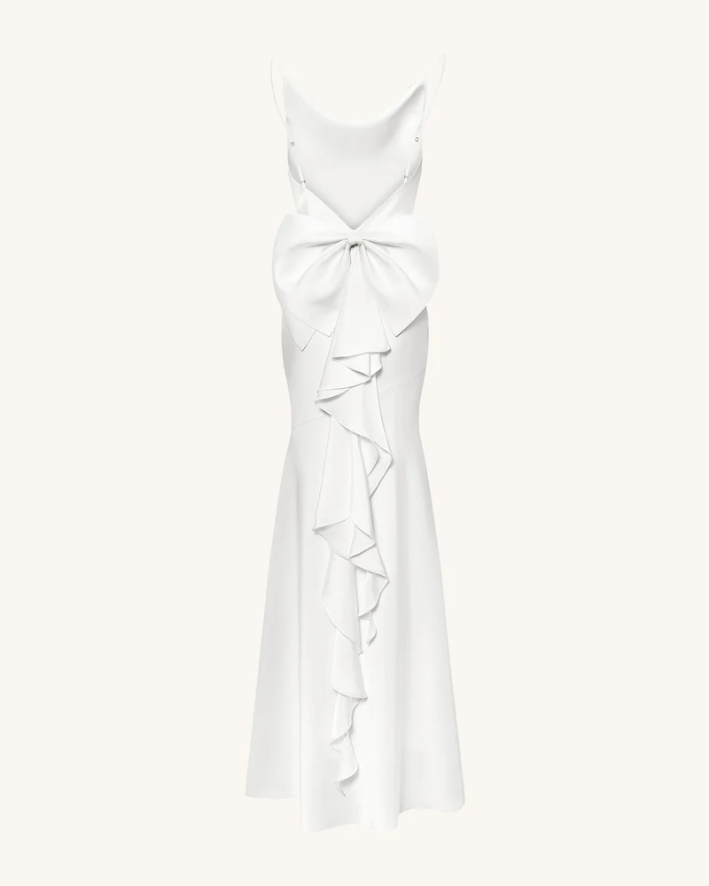 Satin Maxikleid mit Wasserfallausschnitt und Rückenschleife - Weiß