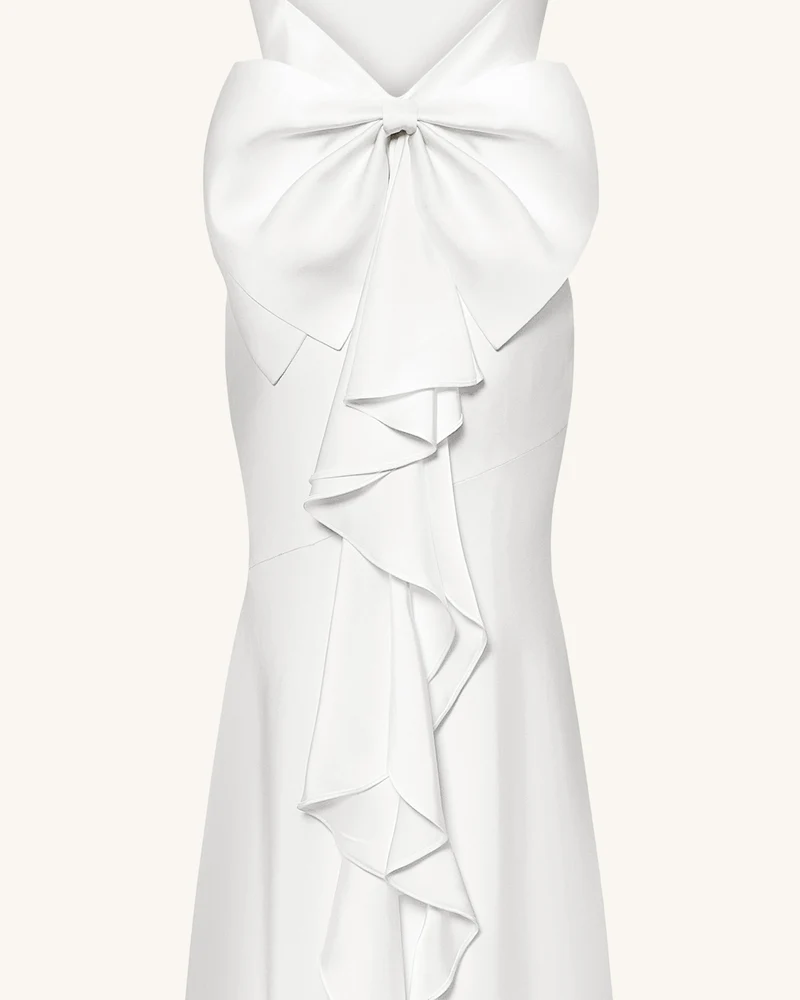 Satin Maxikleid mit Wasserfallausschnitt und Rückenschleife - Weiß