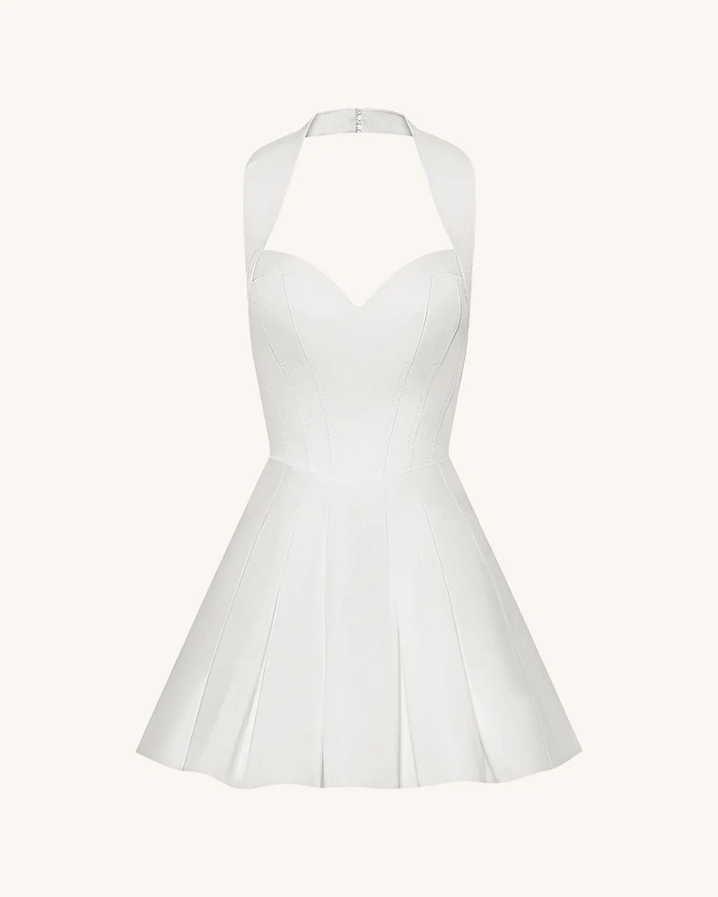 Plissiertes Bustier-Neckholder-Minikleid - Weiß