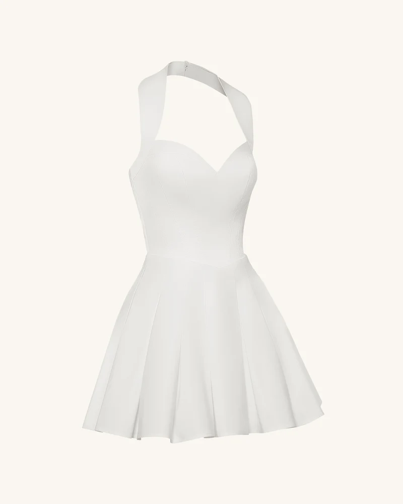 Plissiertes Bustier-Neckholder-Minikleid - Weiß