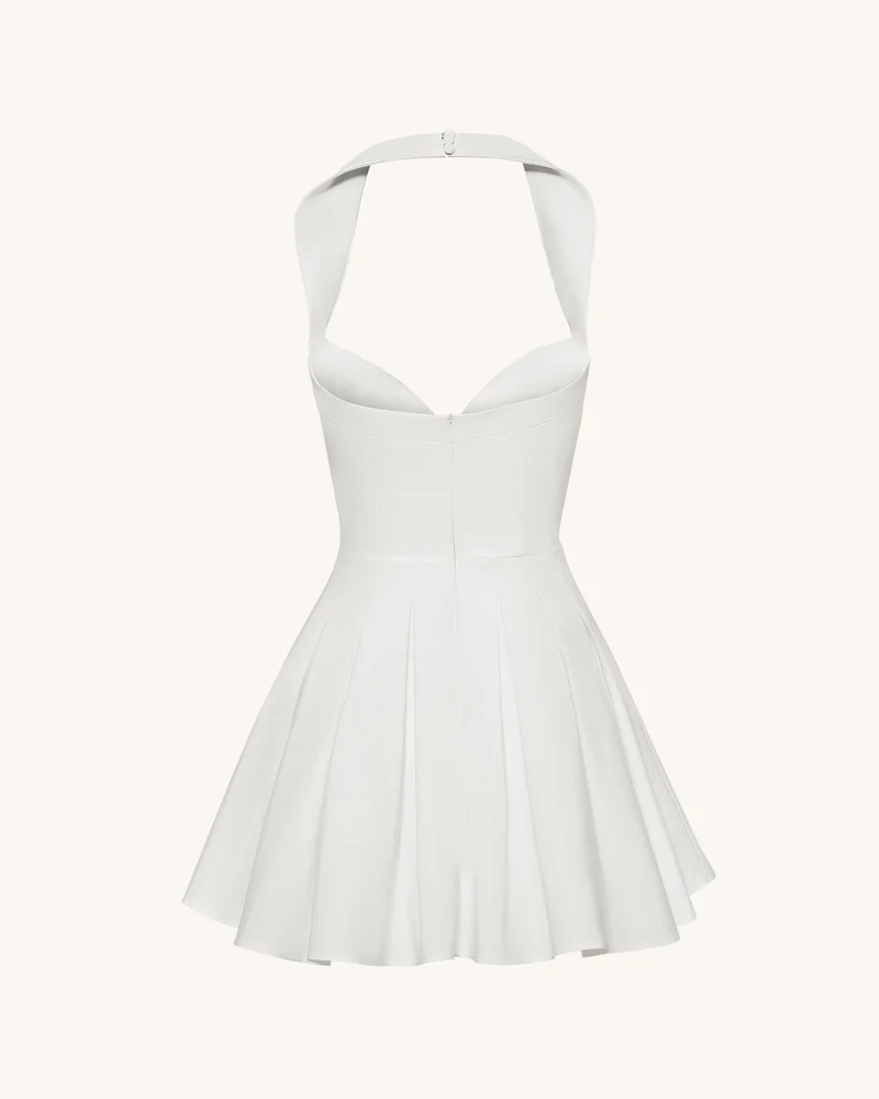 Plissiertes Bustier-Neckholder-Minikleid - Weiß