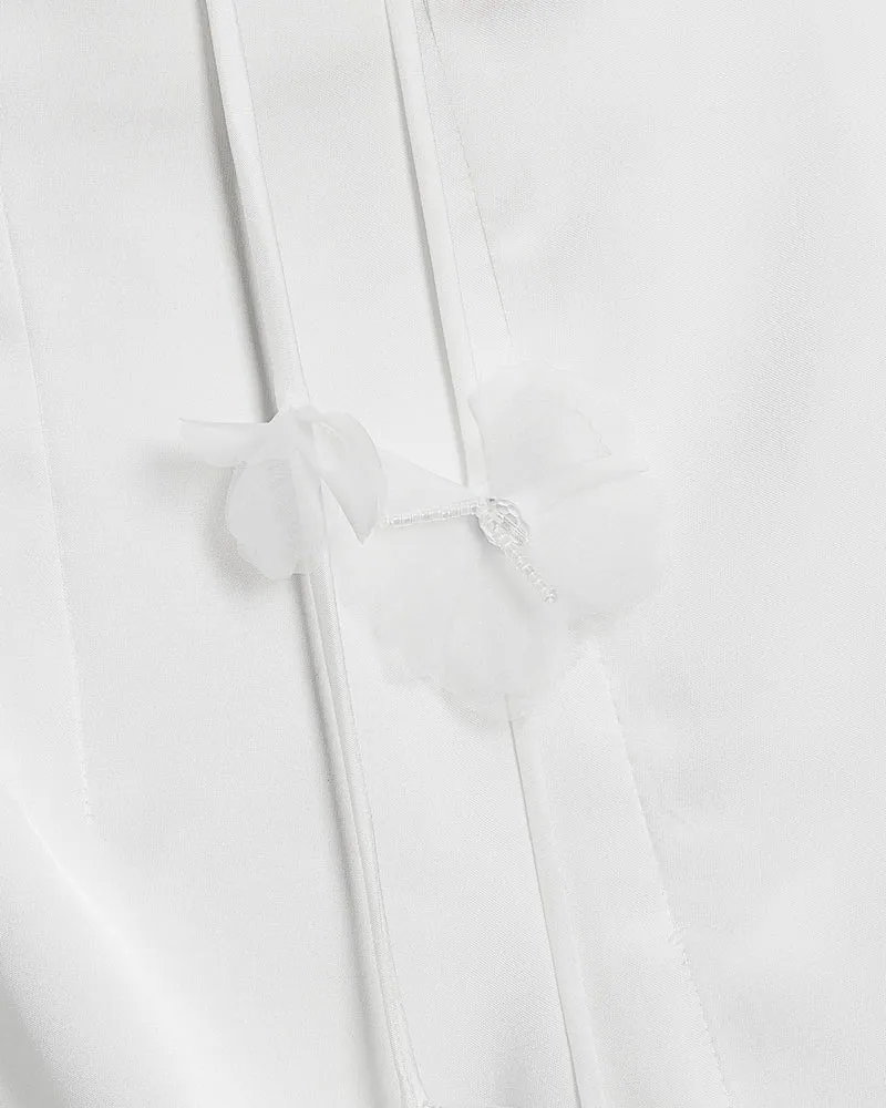 Florales gerafftes Neckholder-Minikleid - Weiß