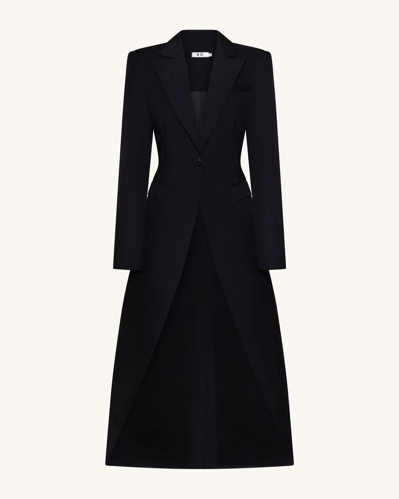 Strukturierter Maxiblazer mit Spitzrevers im Cutaway-Stil - Schwarz