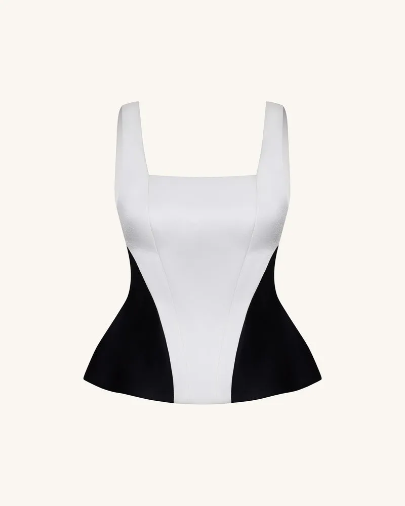 Monochromes Peplum-Top im Paneel-Design mit eckigem Ausschnitt - Schwarz