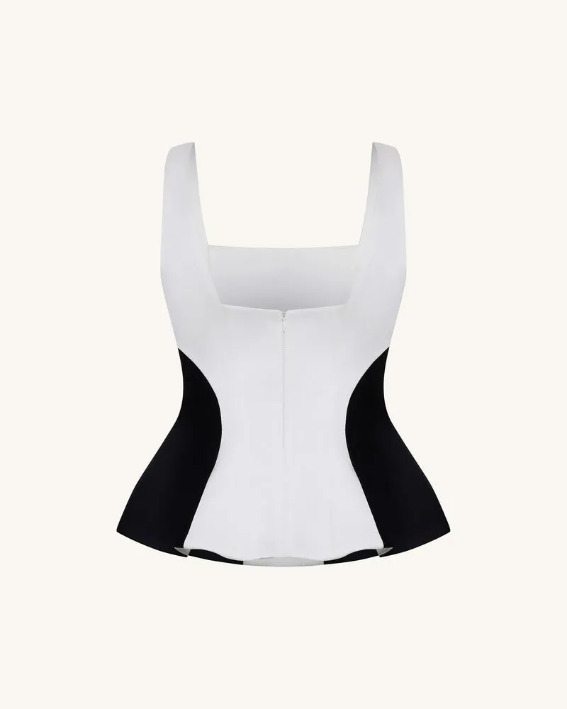 Monochromes Peplum-Top im Paneel-Design mit eckigem Ausschnitt - Schwarz