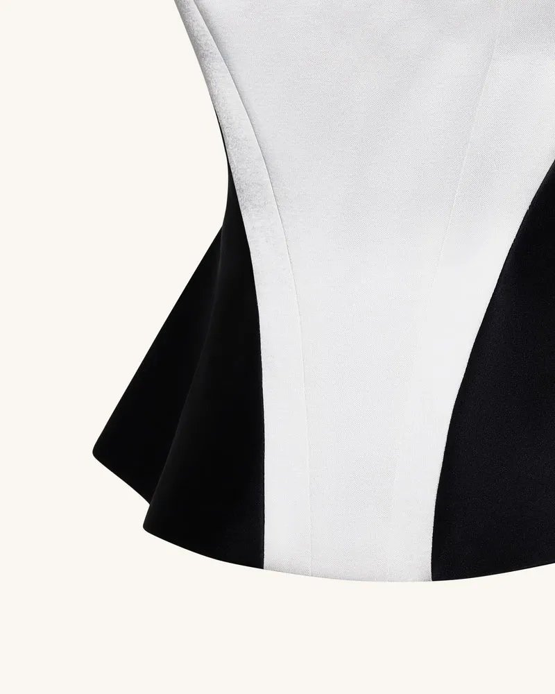 Monochromes Peplum-Top im Paneel-Design mit eckigem Ausschnitt - Schwarz
