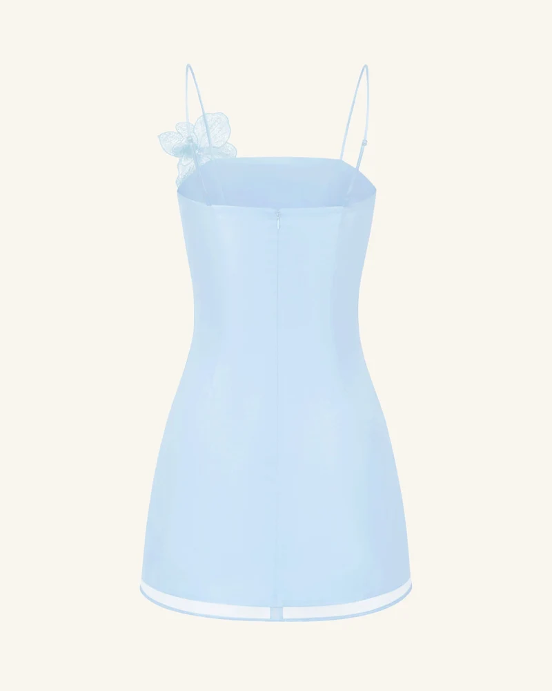 Minikleid mit Orchideen-Applikation - Blau