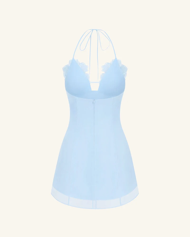 Blumenbesticktes Minikleid - Blau