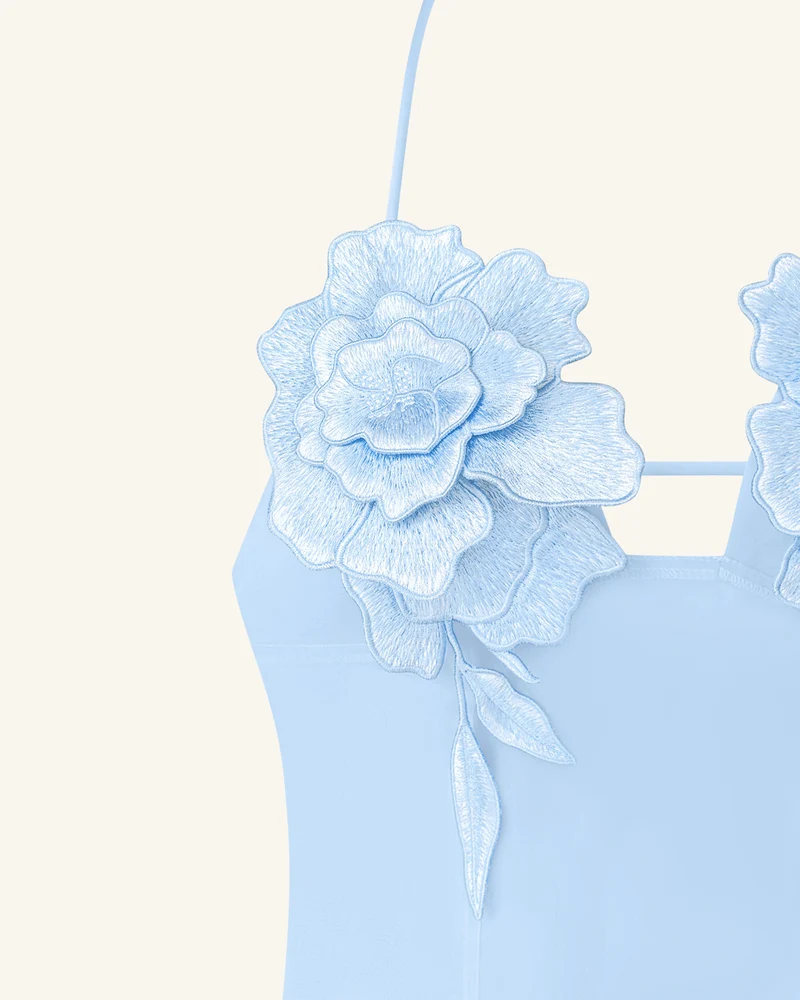 Blumenbesticktes Minikleid - Blau