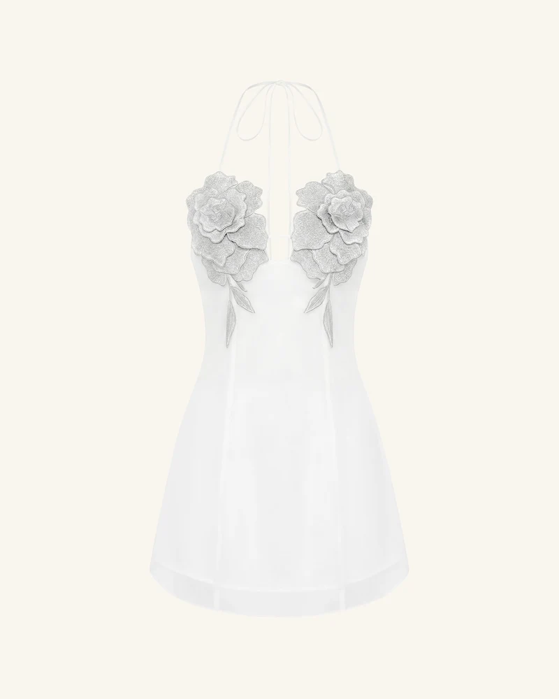 Blumenbesticktes Minikleid - Weiß