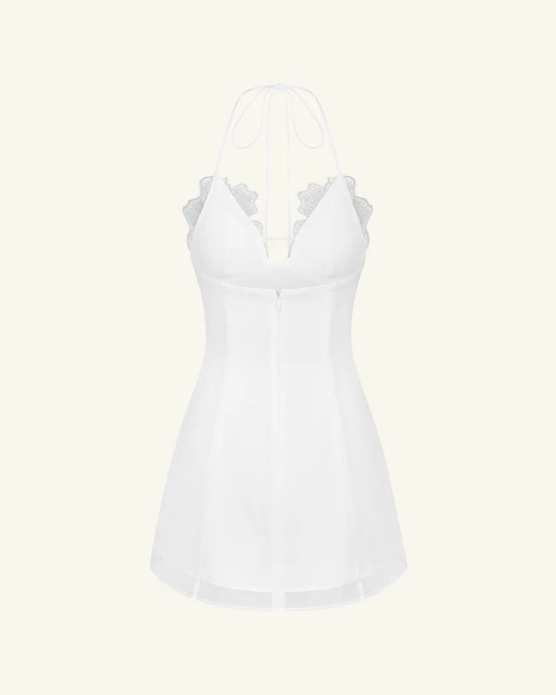 Blumenbesticktes Minikleid - Weiß