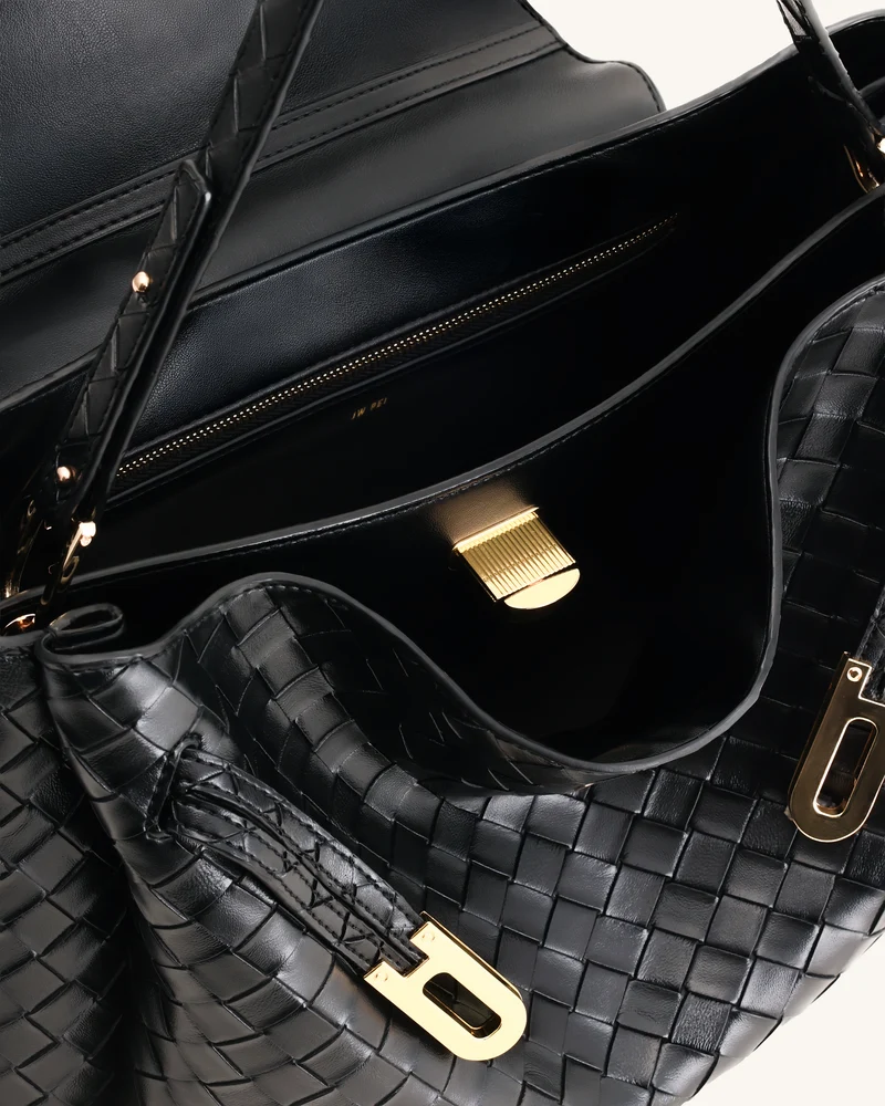 Rhea Große gewebt strukturierte Schultertasche - Schwarz