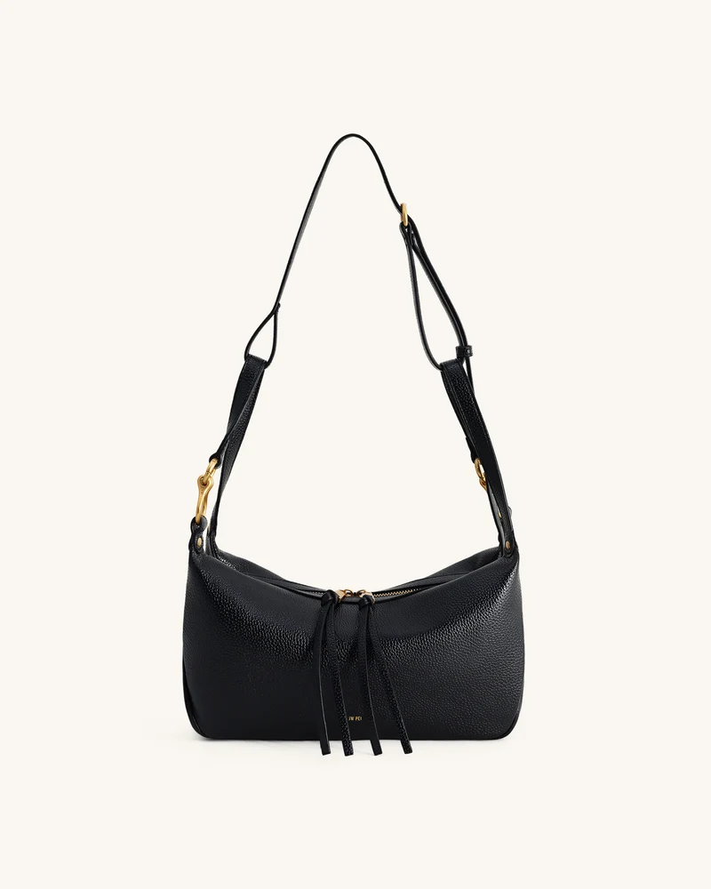 Selia Weich genarbte Crossbody-Tasche - Schwarz