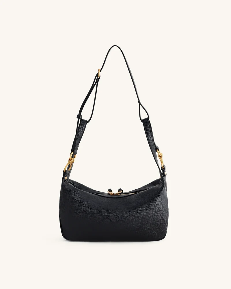Selia Weich genarbte Crossbody-Tasche - Schwarz