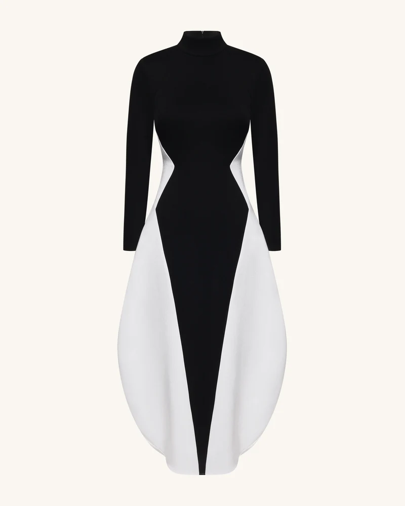Monochromes Paneel-Langarm-Maxikleid - Schwarz