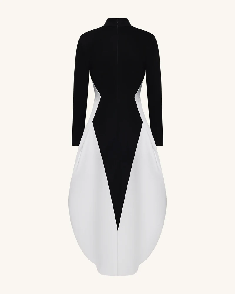 Monochromes Paneel-Langarm-Maxikleid - Schwarz