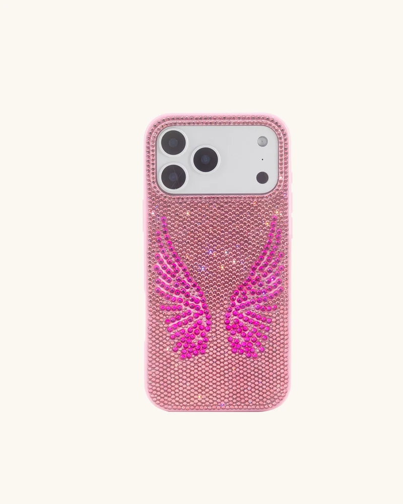 Handyhülle mit künstlichen Kristall-Engelsflügeln - Pink