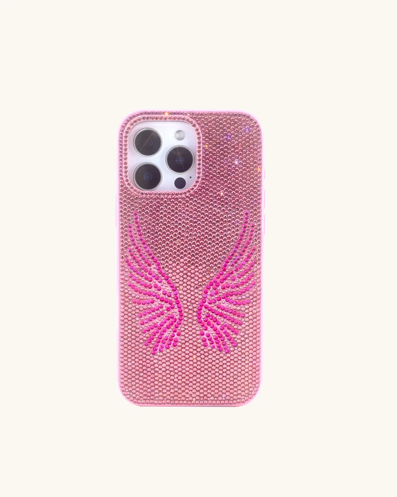 Handyhülle mit künstlichen Kristall-Engelsflügeln - Pink