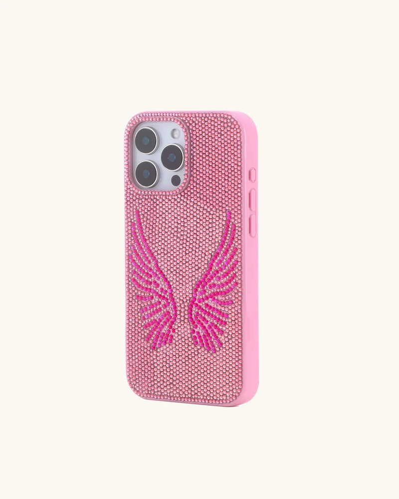 Handyhülle mit künstlichen Kristall-Engelsflügeln - Pink