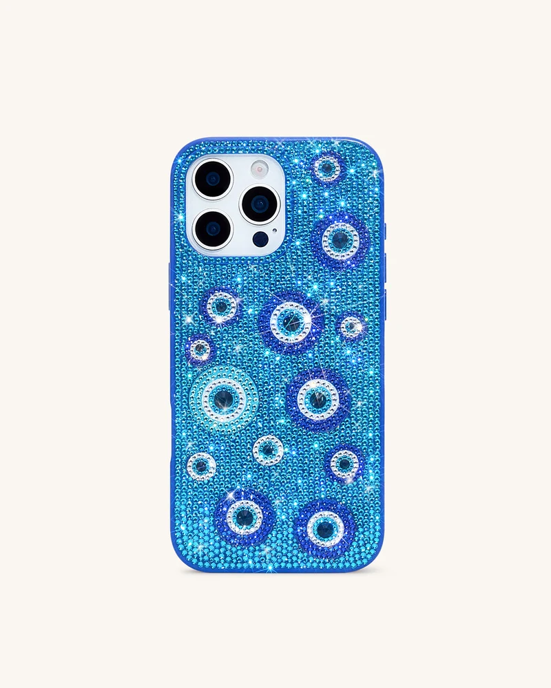 Handyhülle mit künstlichen Kristall-Evil-Eye-Verzierungen - Blau