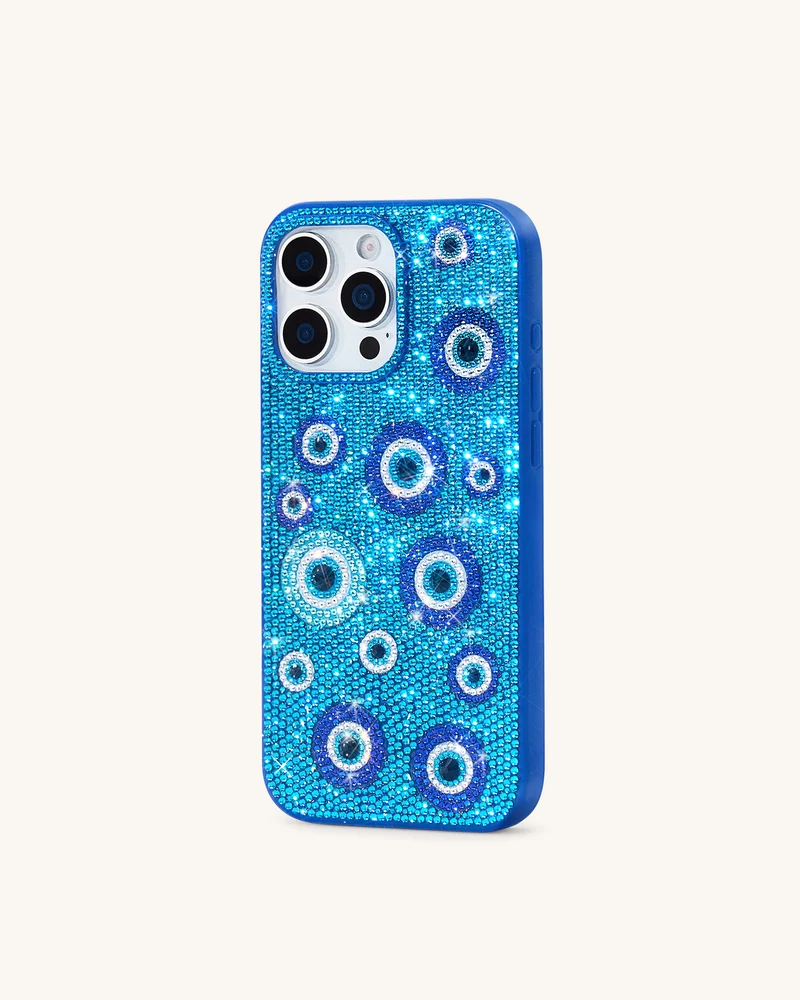 Handyhülle mit künstlichen Kristall-Evil-Eye-Verzierungen - Blau