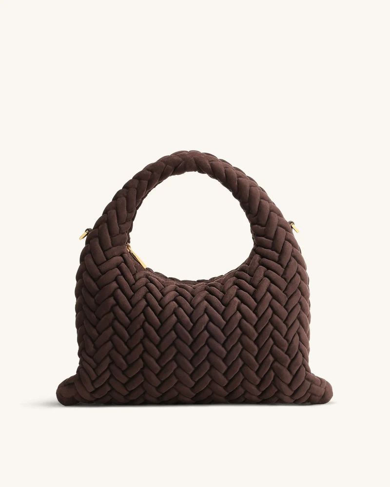 Cora Henkeltasche mit Wildlederimitat-Steppung - Dunkelbraun