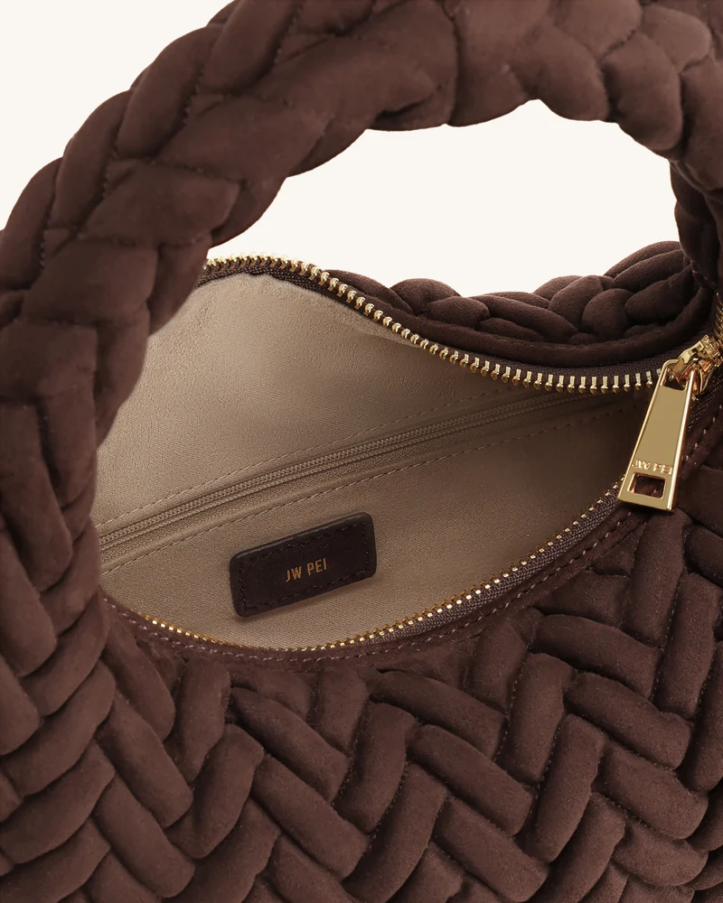 Cora Henkeltasche mit Wildlederimitat-Steppung - Dunkelbraun